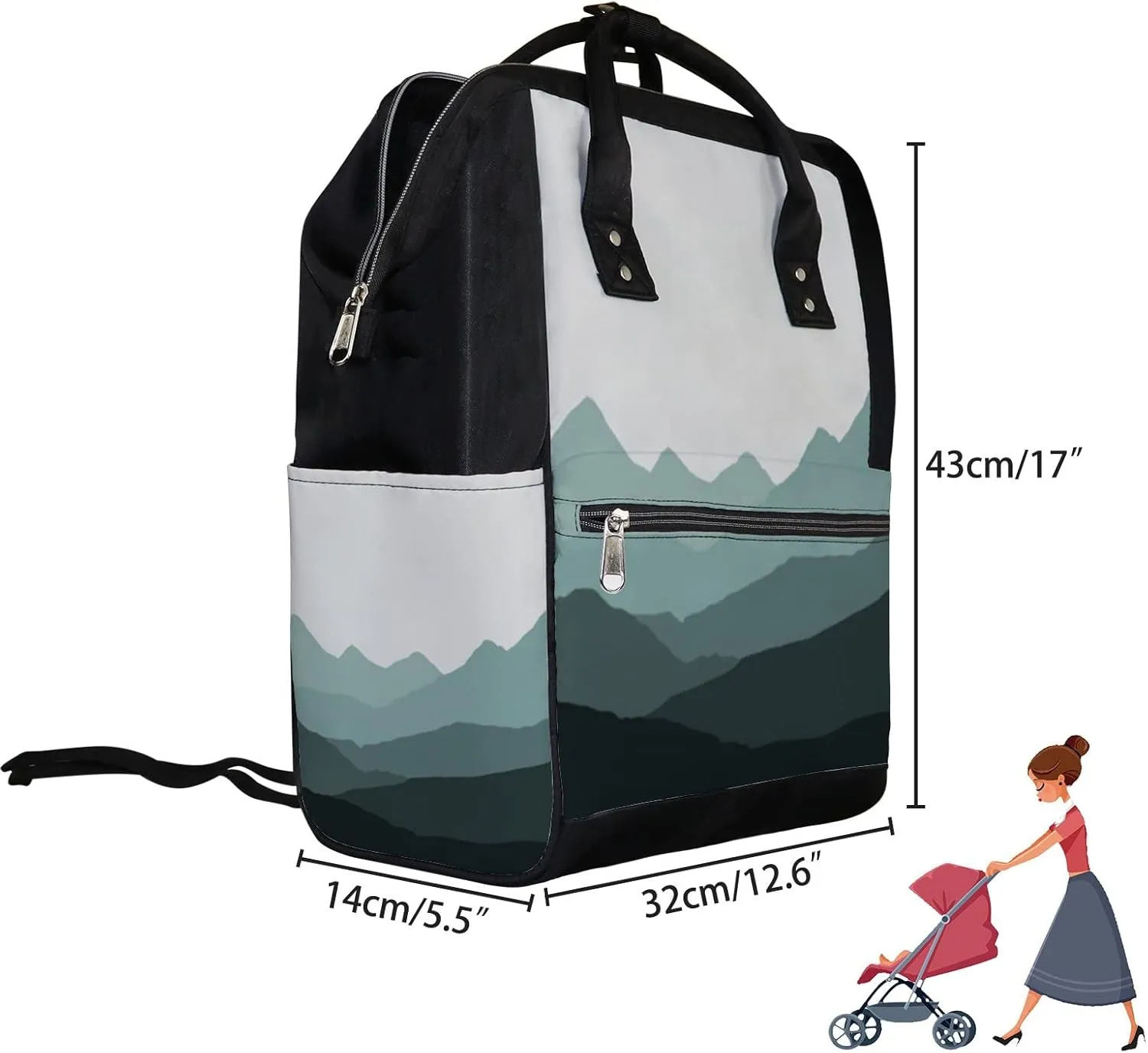 Mountain Landscape Fog Valley Diaper Bag Backpack Waterproof Backpack Baby Nappy Changing Bag for Travel Large Capacity Durable and Stylish for Woman