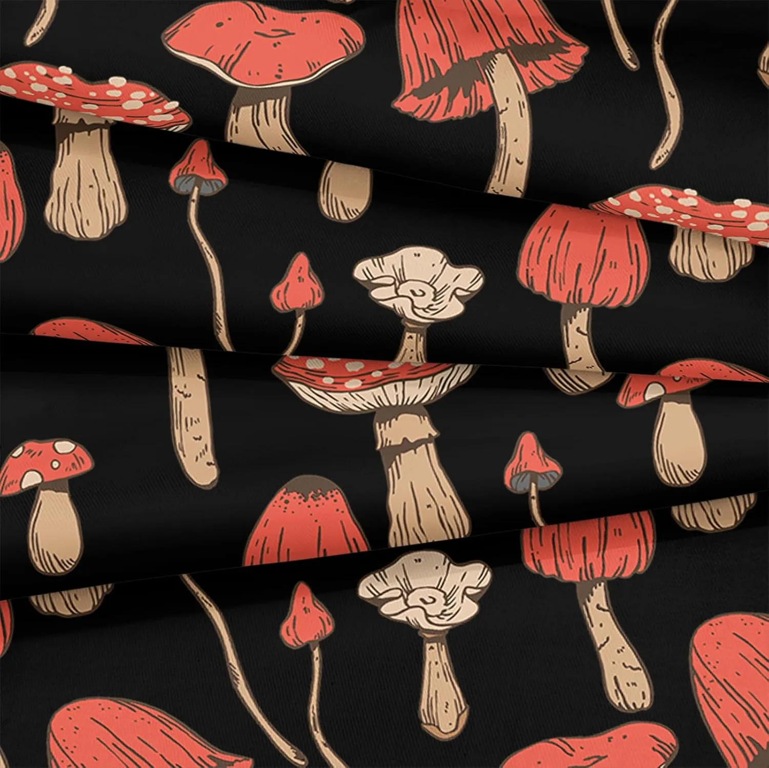 MOVE OVER Mushrooms Comforter Set Black and Red Gothic Bedding Set 4 Pieces Queen Size Wild Fungus Plant Bedding Comforter Sets Ultra Soft and Lightweight Red Botanical Plants Bedroom Comforter Sets
