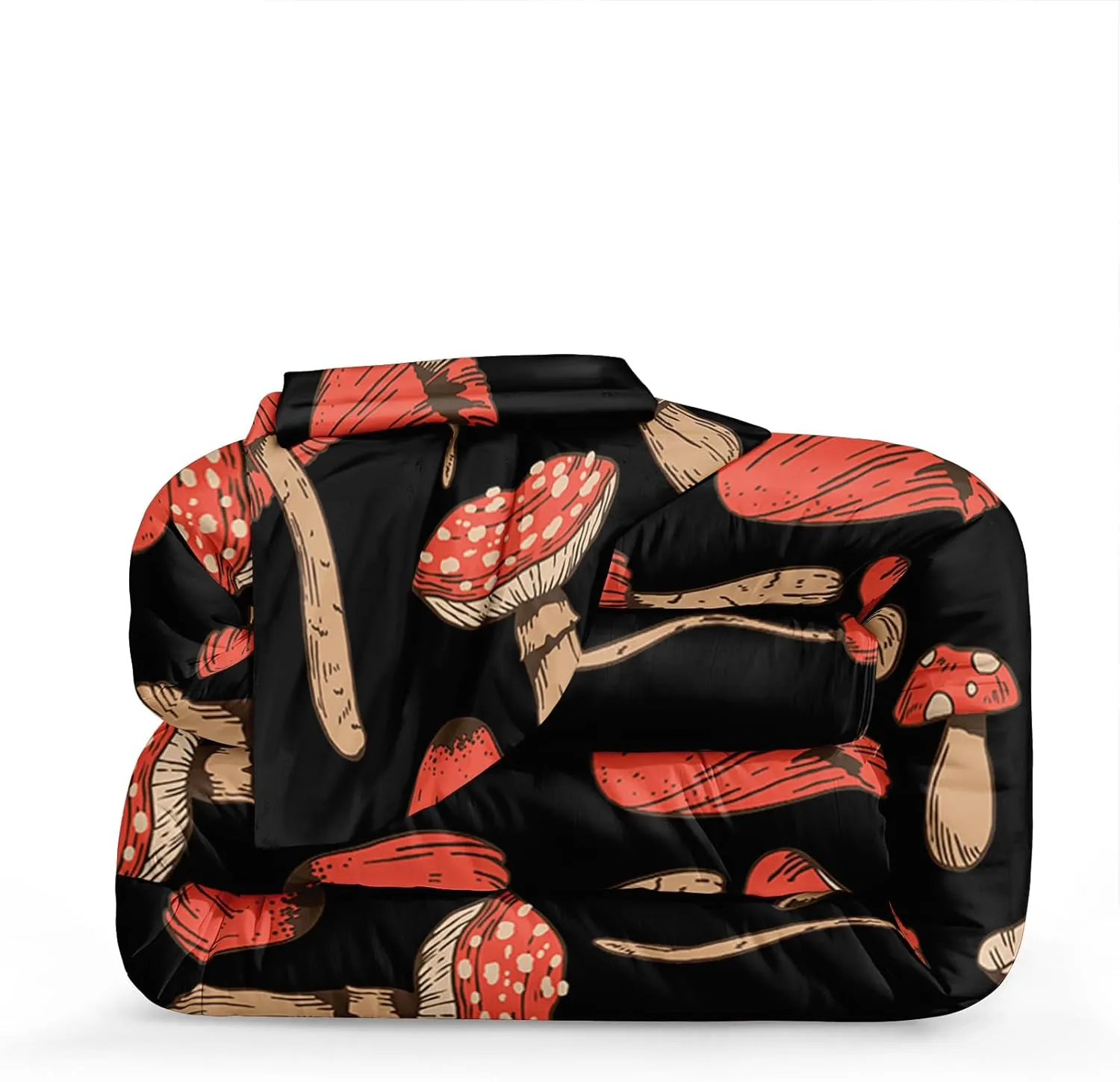 MOVE OVER Mushrooms Comforter Set Black and Red Gothic Bedding Set 4 Pieces Queen Size Wild Fungus Plant Bedding Comforter Sets Ultra Soft and Lightweight Red Botanical Plants Bedroom Comforter Sets