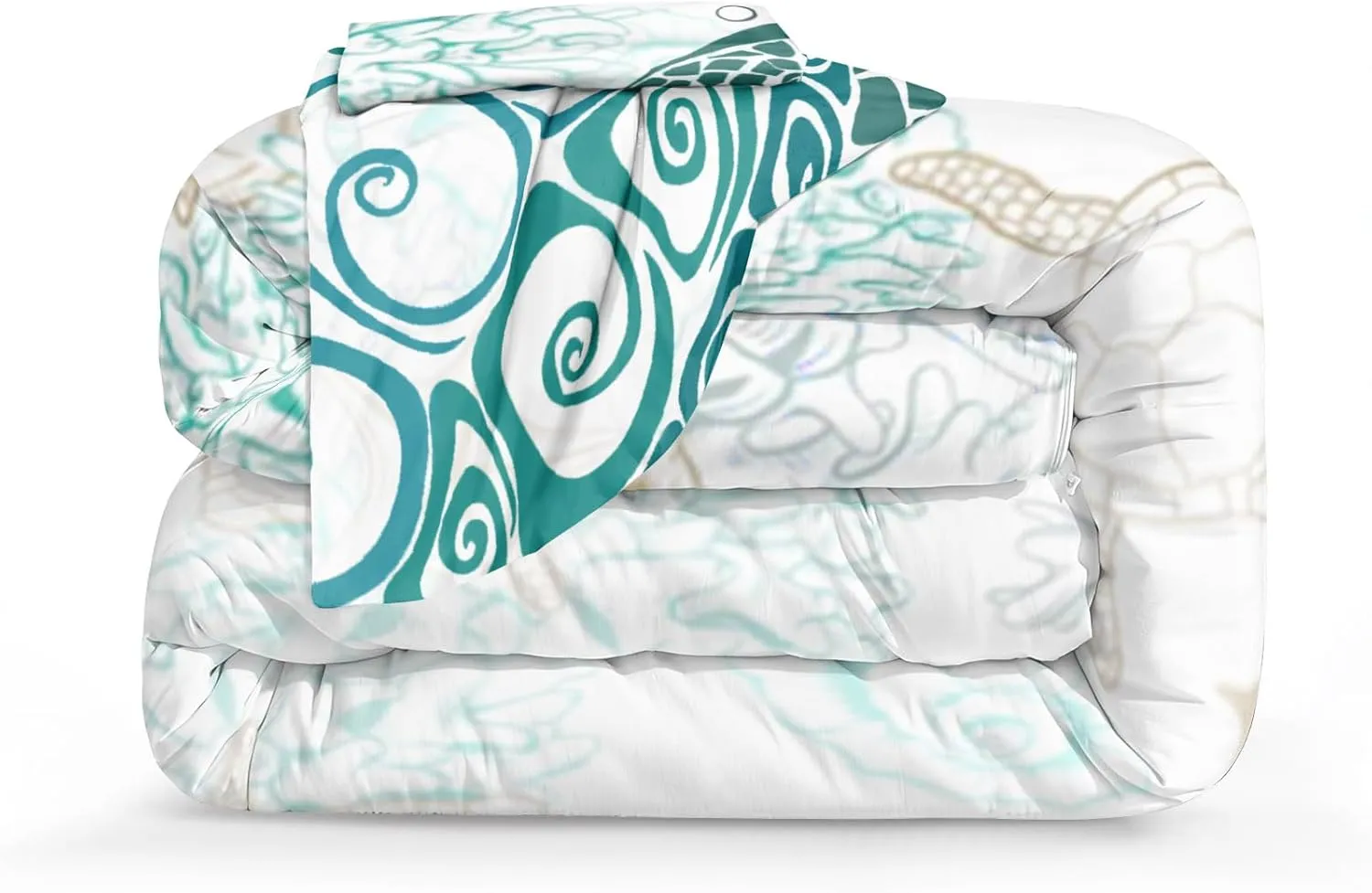MOVE OVER Ocean Turtle Comforter Set Queen Size Teal Blue Ocean Bedding Set for Summer 4 Pieces White and Teal Sea Turtle Pattern Beachy Comforter Sets for Girls Boys Teens