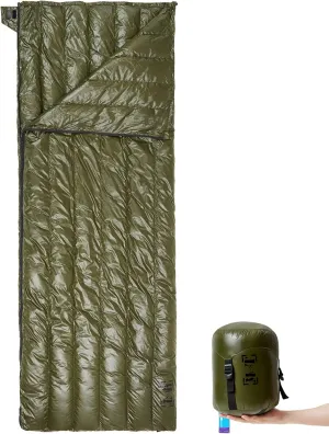 MT Ultralight Down Sleeping Bag 41-68 Degree F 400 Fill Power 3 Seasons - 1.5lbs Compact Portable Waterproof Camping Sleeping Bag with Compression Sack for Adults, Teen, Kids Olive Drab/Woodland