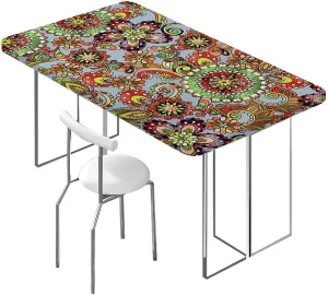 Multicolor Fitted Tablecloth for Rectangle Table Paisley Motif Oriental Feminine Cultural Eastern Rectangle Table Cover for Outdoor Picnic Camping Parties Batik Fits up 5 Foot Tables