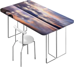 Multicolor Rectangular Table Covers, Sunset Lake Nature Camping Themed Tablecloth Fitted Table Cloth Rectangle Table City Scenery Fits up 5 Foot Tables