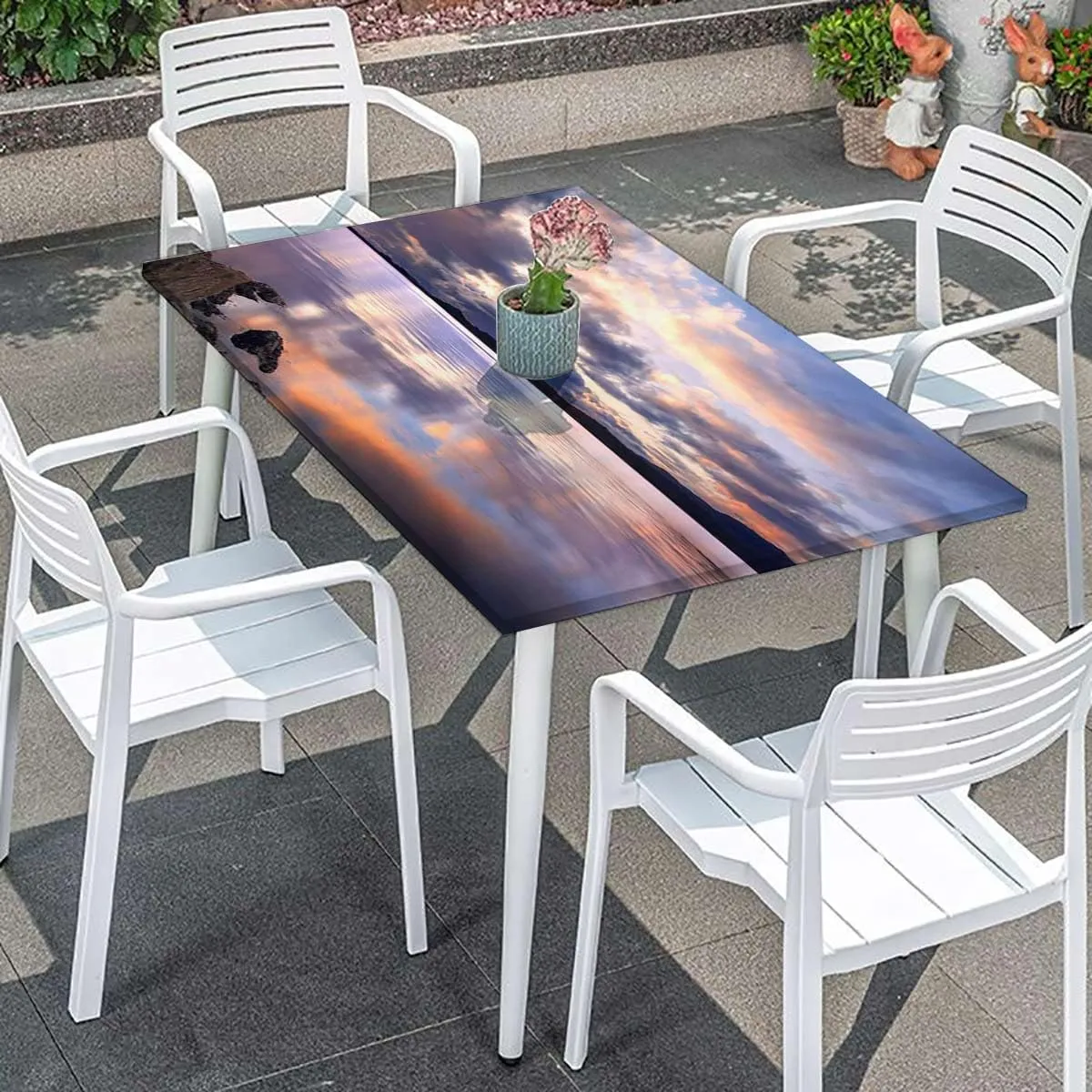 Multicolor Rectangular Table Covers, Sunset Lake Nature Camping Themed Tablecloth Fitted Table Cloth Rectangle Table City Scenery Fits up 5 Foot Tables