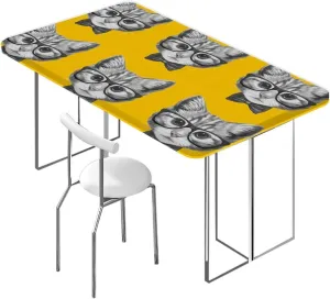 Multicolor Tablecloth Elastic Edge Fitted Cute Hipster Kitten with Glasses Image Waterproof Tablecloths for Picnic, Camping, Indoor, Outdoor,for 4 Foot Tables Animal