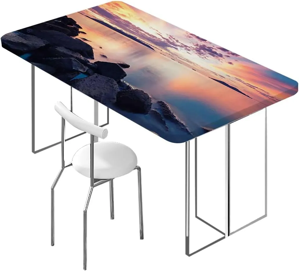 Multicolor Tablecloth for Folding Table Sunset Lake Nature Camping Themed Waterproof Table Cloths for Kitchen Holiday Party Outdoor Picnic City Scenery Fits up 4 Foot Tables