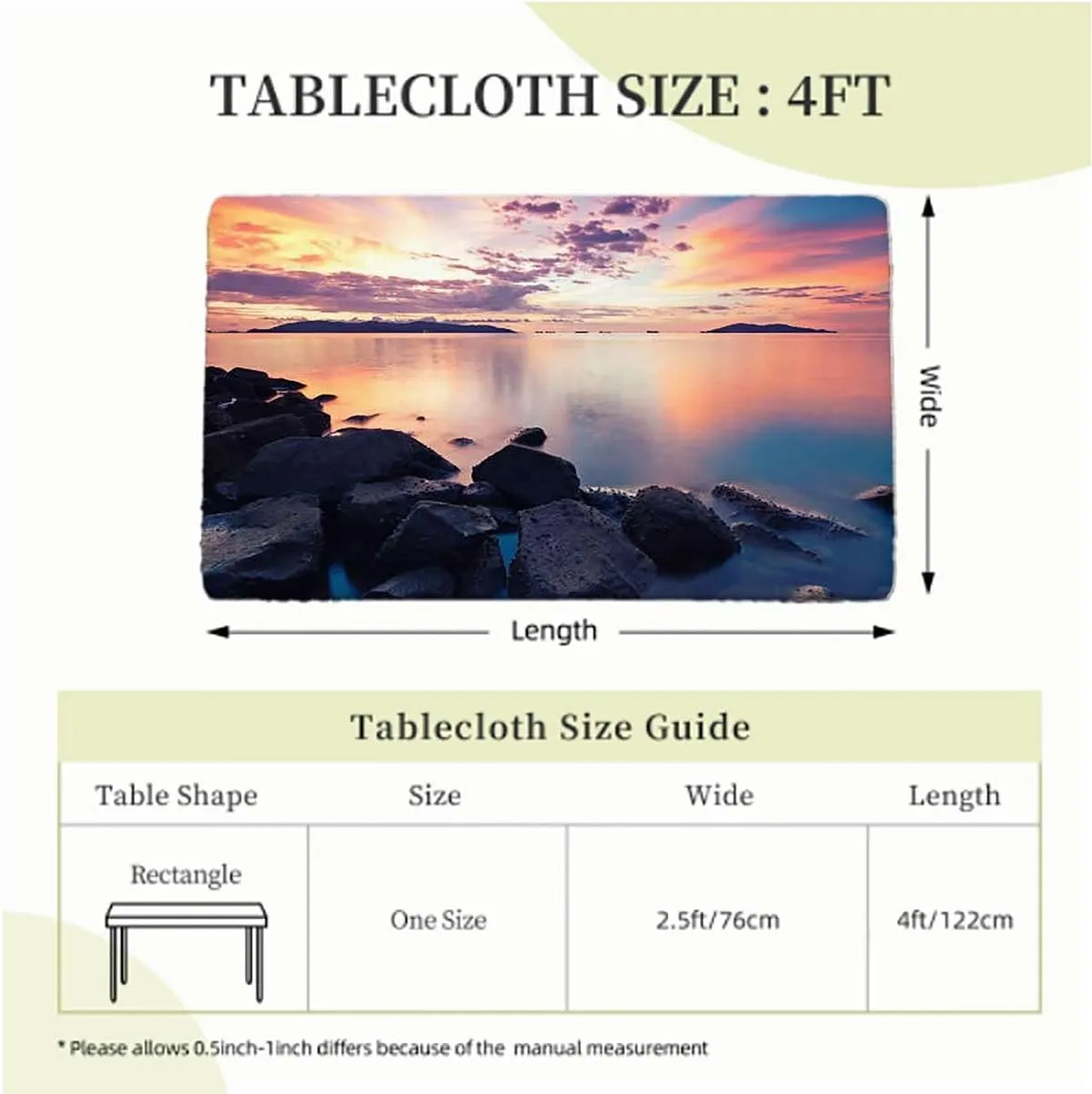 Multicolor Tablecloth for Folding Table Sunset Lake Nature Camping Themed Waterproof Table Cloths for Kitchen Holiday Party Outdoor Picnic City Scenery Fits up 4 Foot Tables