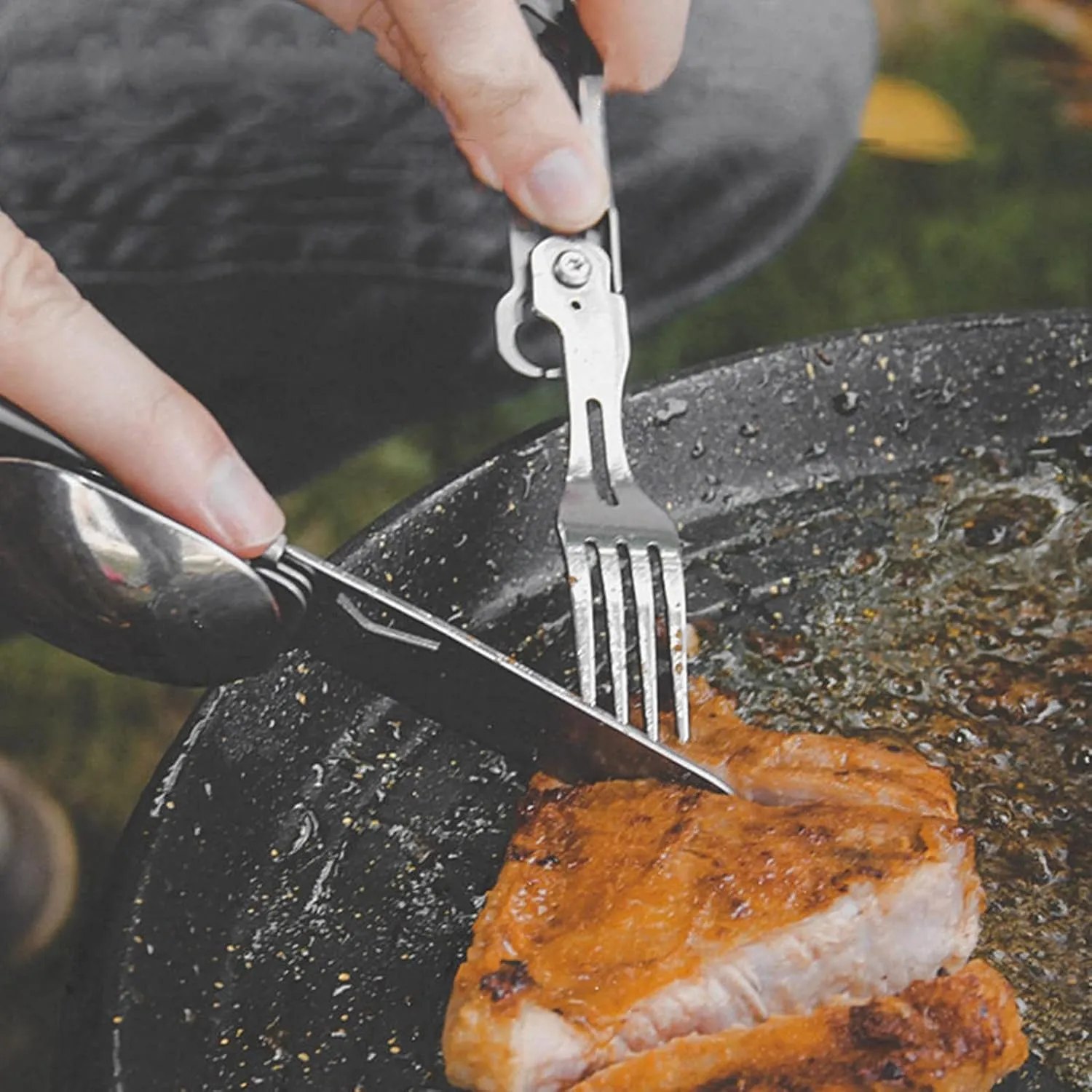 Multifunction Tableware Set | Stainless Steel Camping Utensils Cutlery | Portable Travel Utensil | Foldable Knives Fork Spoon Bottle Opener Combo