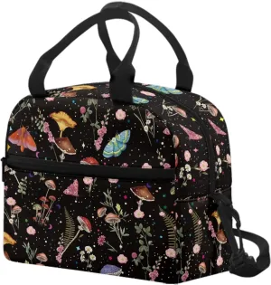 Mushroom Insulated Lunch Bags for Women Small Cute Cooler Bag Moth Floral Lunch Box for Girls Teen Lunch Tote Bag for School Travel Work Cooler Organizer with Strap