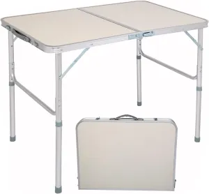 NA Aluminum Portable Folding Table 3 Feet, Camping Tables That Fold Up Lightweight, White Adjustable Height Picnic Table
