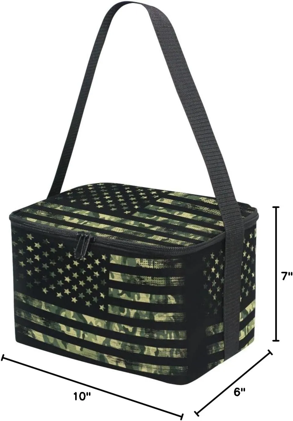 Naanle Insulated Canvas Zipper Lunch Bag Cooler Tote Bag for Kids Adult Men Women, Camouflage American Flag Long Strap Lunch Boxes Lunchboxes Meal Prep Handbag for School Office Outdoors
