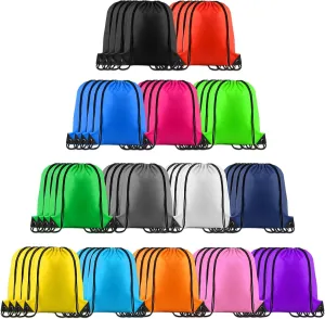 NACHLYNN 56 Pieces Drawstring Backpack Bulk 14 Colors Drawstring Backpack Bags String Backpack Bulk Nylon Draw String Sport Bag for Party Gym Sport Trip Beach Swimming