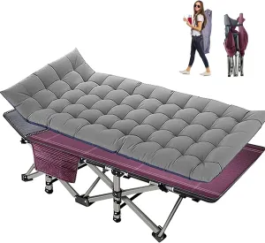 NAIZEA Folding Camping Cots for Adults, Portable Cot with Mattress Heavy Duty Outdoor Bed with Carry Bag 1200d Oxford Cloth Sleeping Cots for Camping Office Nap Home Guest Beach Travel