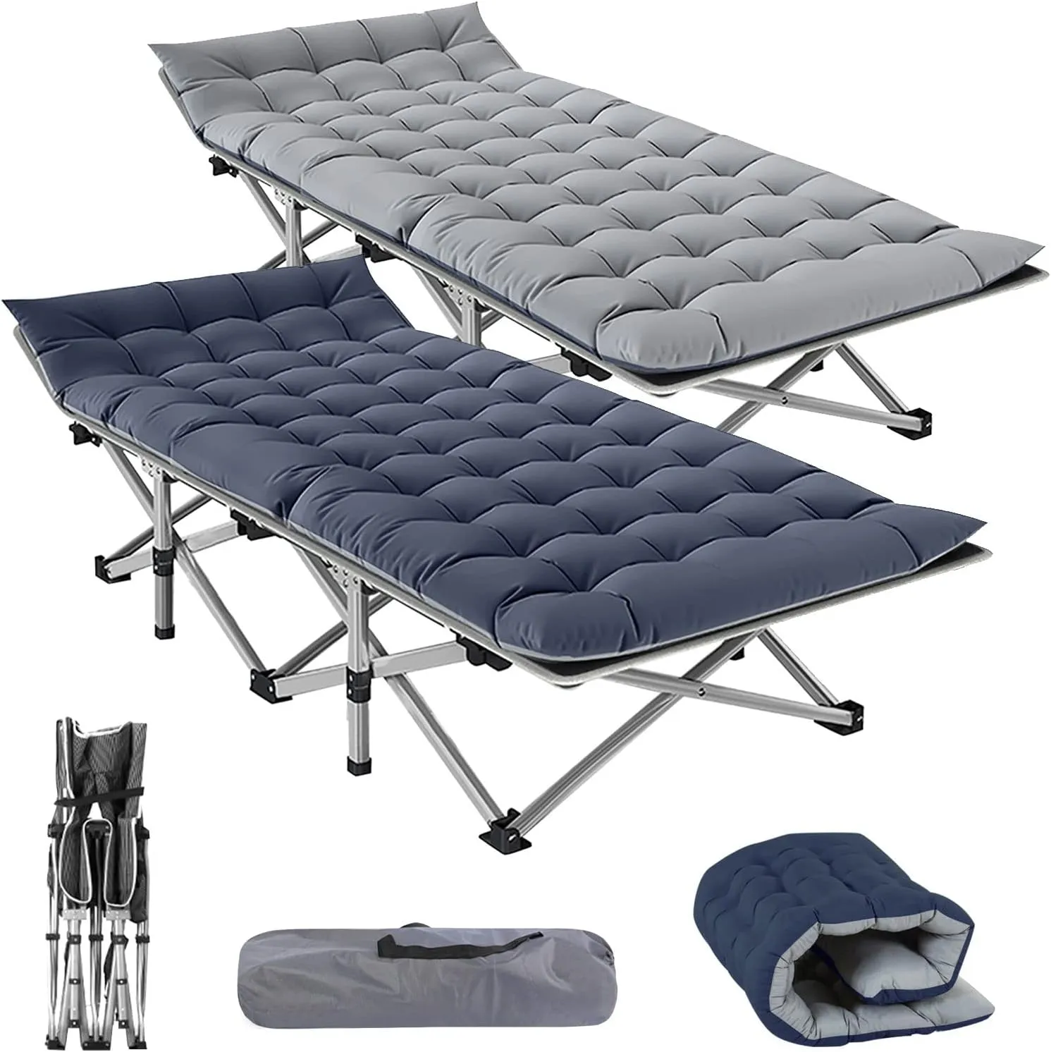 NAIZEA Folding Camping Cots for Adults, Portable Cot with Mattress Heavy Duty Outdoor Bed with Carry Bag 1200d Oxford Cloth Sleeping Cots for Camping Office Nap Home Guest Beach Travel