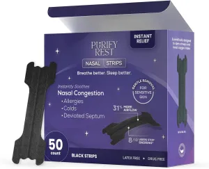 Nasal Strips for Snoring | Drug-Free Snoring Relief | Improved Breathing for Better Sleep | Skin Safe Nasal Strips | Extra Strength | Opens Nasal Passages Fast | 50 Count (Black)