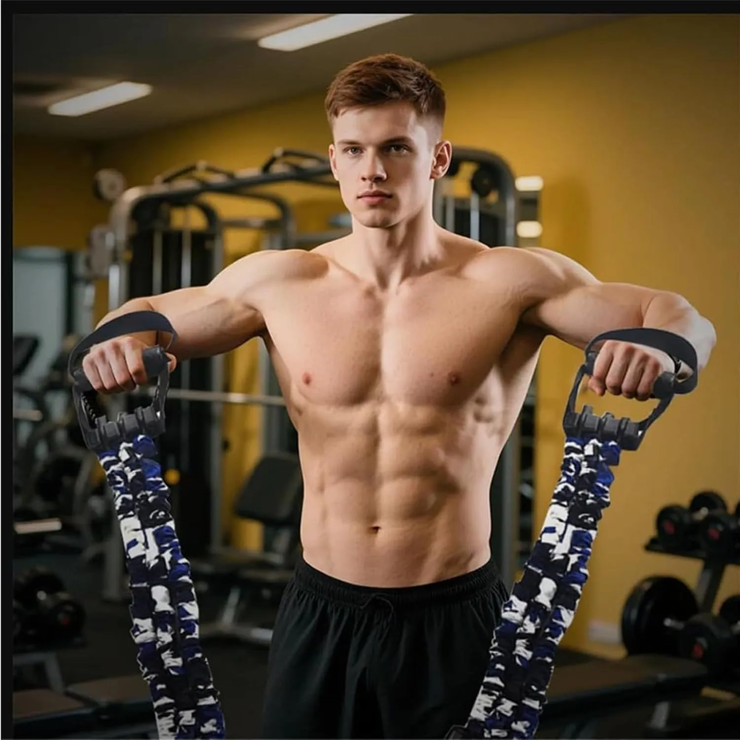 Natural Latex 3-Hole Resistance Stretcher, Pedal Ankle Puller Resistance Band with Handles, Adjustable Detachable, Tear Resistant, Chest Expander Stretch Bands for Men/Women