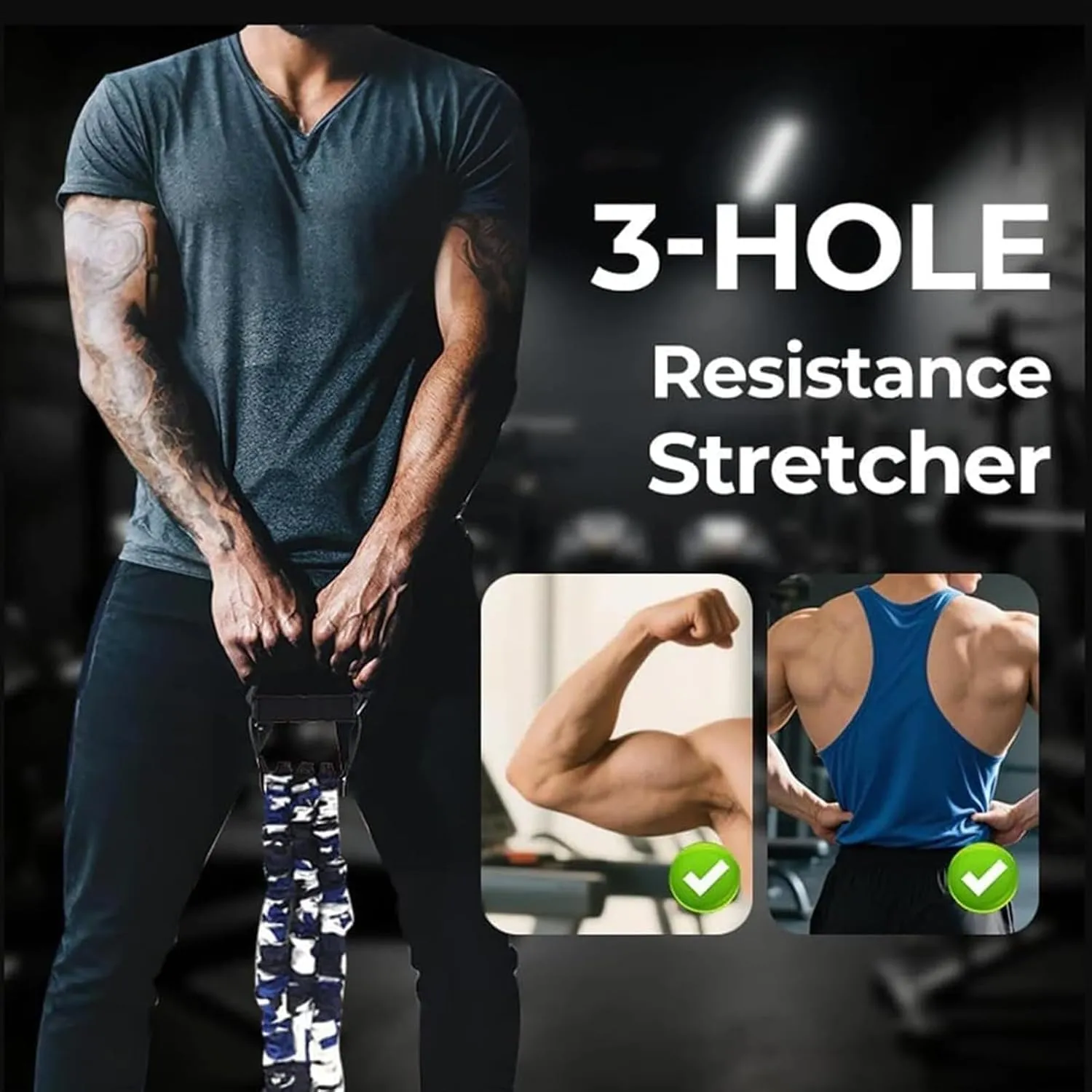 Natural Latex 3-Hole Resistance Stretcher, Pedal Ankle Puller Resistance Band with Handles, Adjustable Detachable, Tear Resistant, Chest Expander Stretch Bands for Men/Women