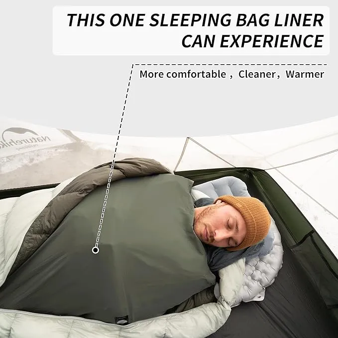 Naturehike 4.5oz Ultralight Washable Sleeping Bag Liner, Lightweight Adult Sleep Sack & Travel Sheets for Backpacking, Hotel, Camping, Hostels, ZY20