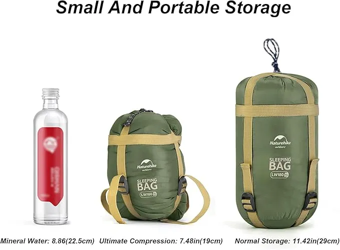 Naturehike Ultralight Sleeping Bag - Envelope Lightweight Portable, Waterproof, Comfort with Compression Sack - Great for 3 Season Traveling, Camping, Hiking
