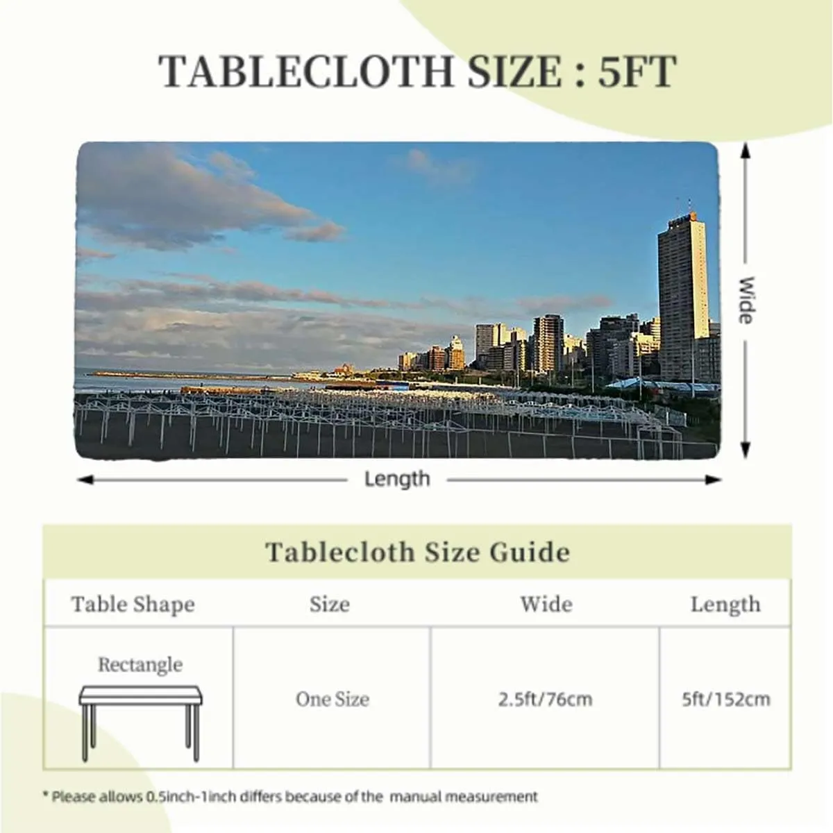 Navy Blue Rectangle Elastic Fitted Tablecloth Aerial View of City Skyline at Dusk Waterproof Spill-Easy to Wipe, Great for Picnic Party Outdoor Patio Denver Panoramic Fits up 5 Foot Tables