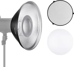NEEWER 12"/30cm Metal Beauty Dish Bowens Mount Reflector Kit with White Diffuser Sock, Honeycomb Grid for Strobe Flash Video Light Compatible with Godox AD600 NEEWER CB60 Q4 Vision 4 S101 Series, LD30