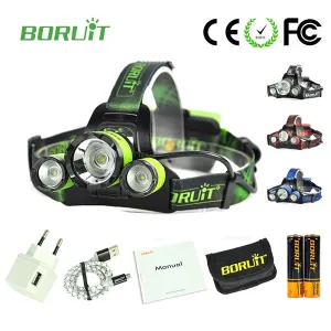 New Boruit B21 3 Led Searchlight Lantern Battery LED Headlamp 6000 lumens Forehead Lamp 18650 battery rechargeable camping light