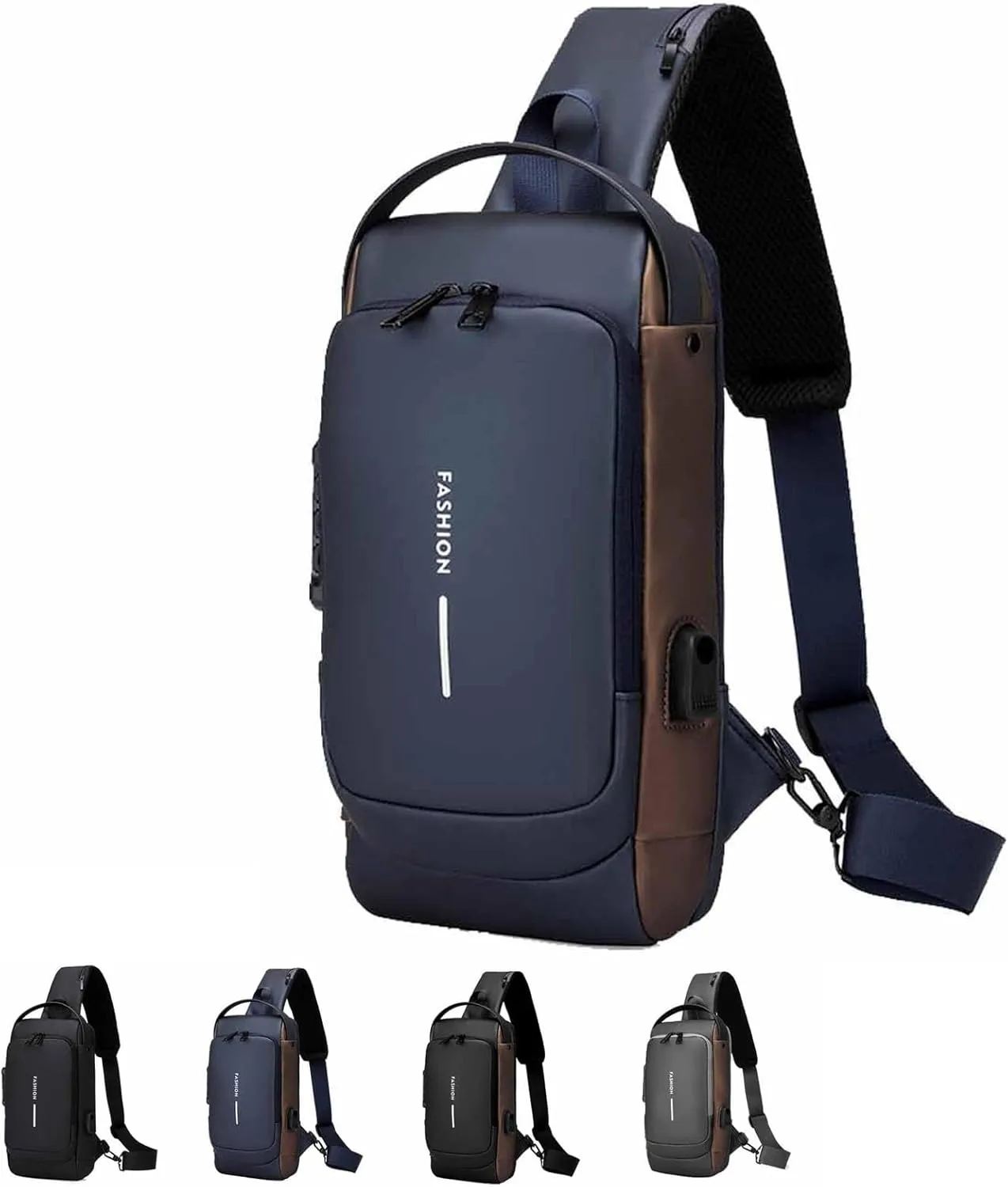 New Carbon Fiber Streamline Anti-Theft Sling Bag, Waterproof Chest Daypack Casual Crossbody Backpack Shoulder Bag(Blue Gold)