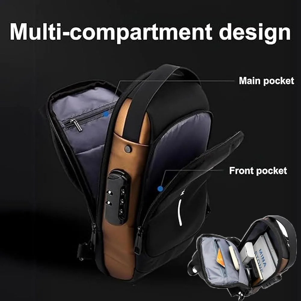 New Carbon Fiber Streamline Anti-Theft Sling Bag, Waterproof Chest Daypack Casual Crossbody Backpack Shoulder Bag(Blue Gold)