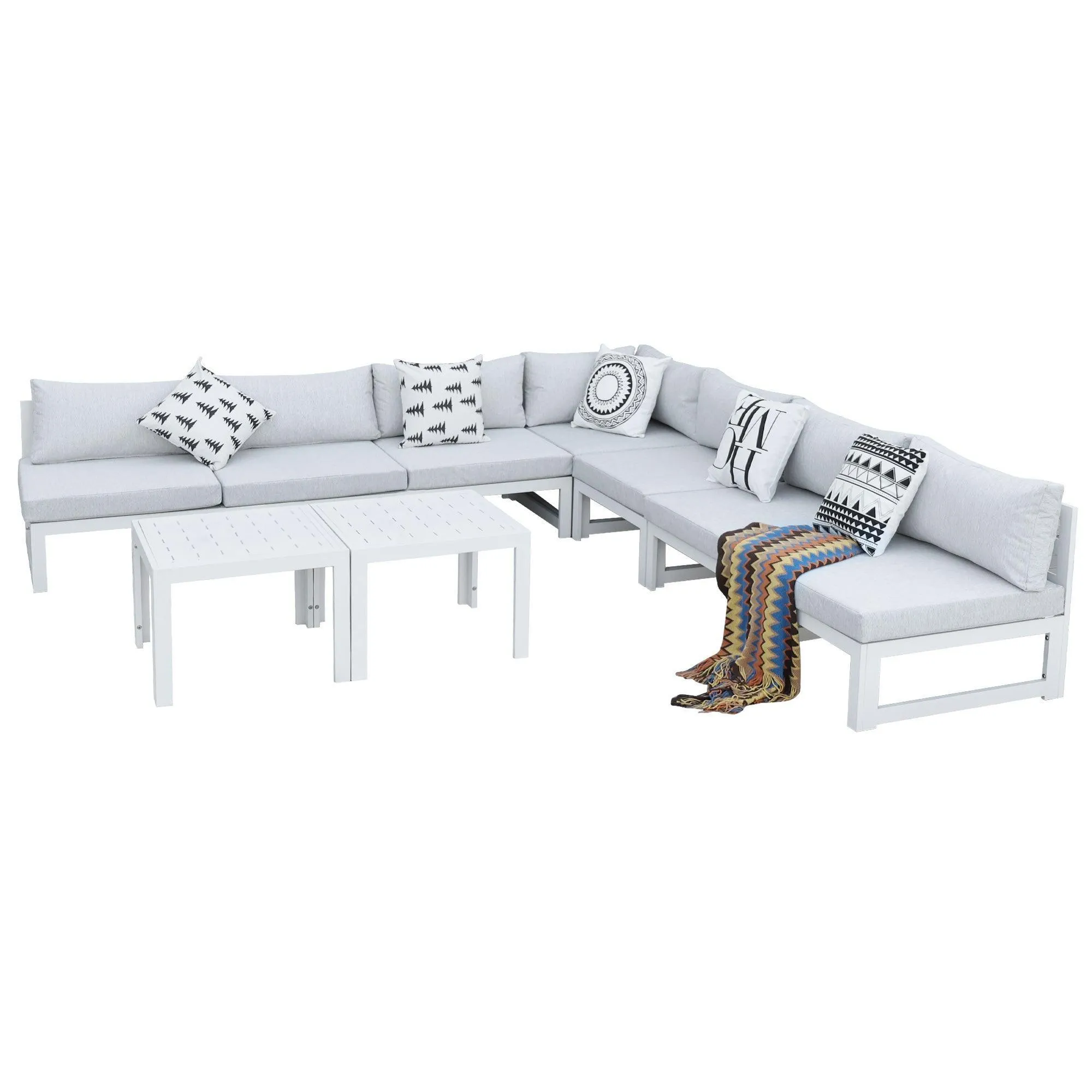 NICESOUL Aluminum Patio Sofa with Table 7 Seater 9-Piece