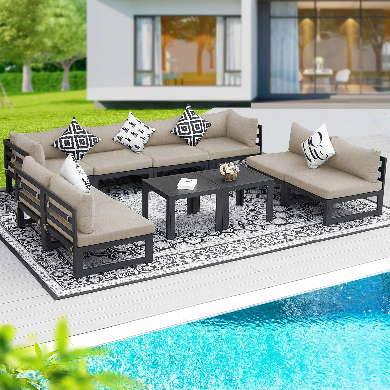 NICESOUL Aluminum Patio Sofa with Table 8 Seater 10-Piece