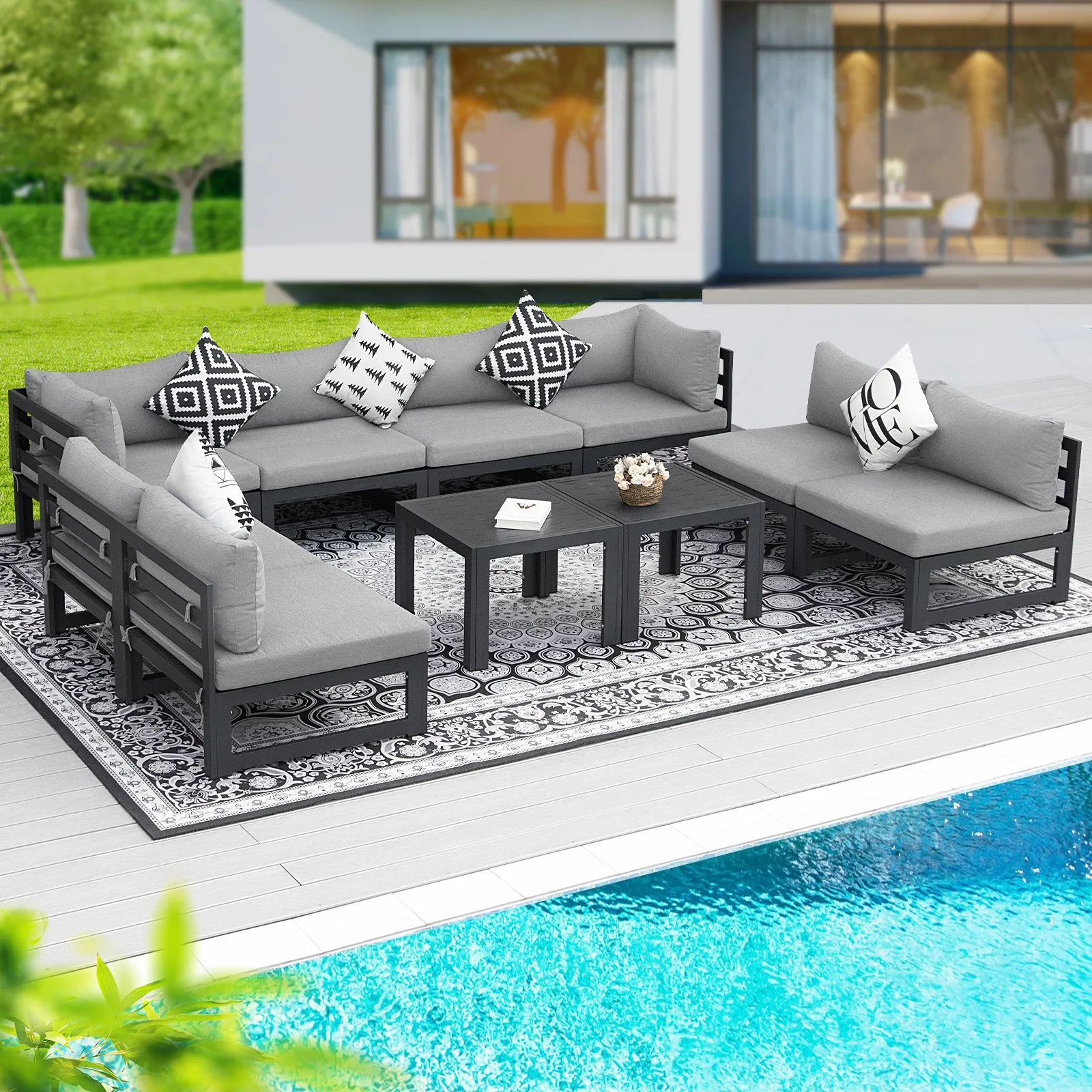 NICESOUL Aluminum Patio Sofa with Table 8 Seater 10-Piece