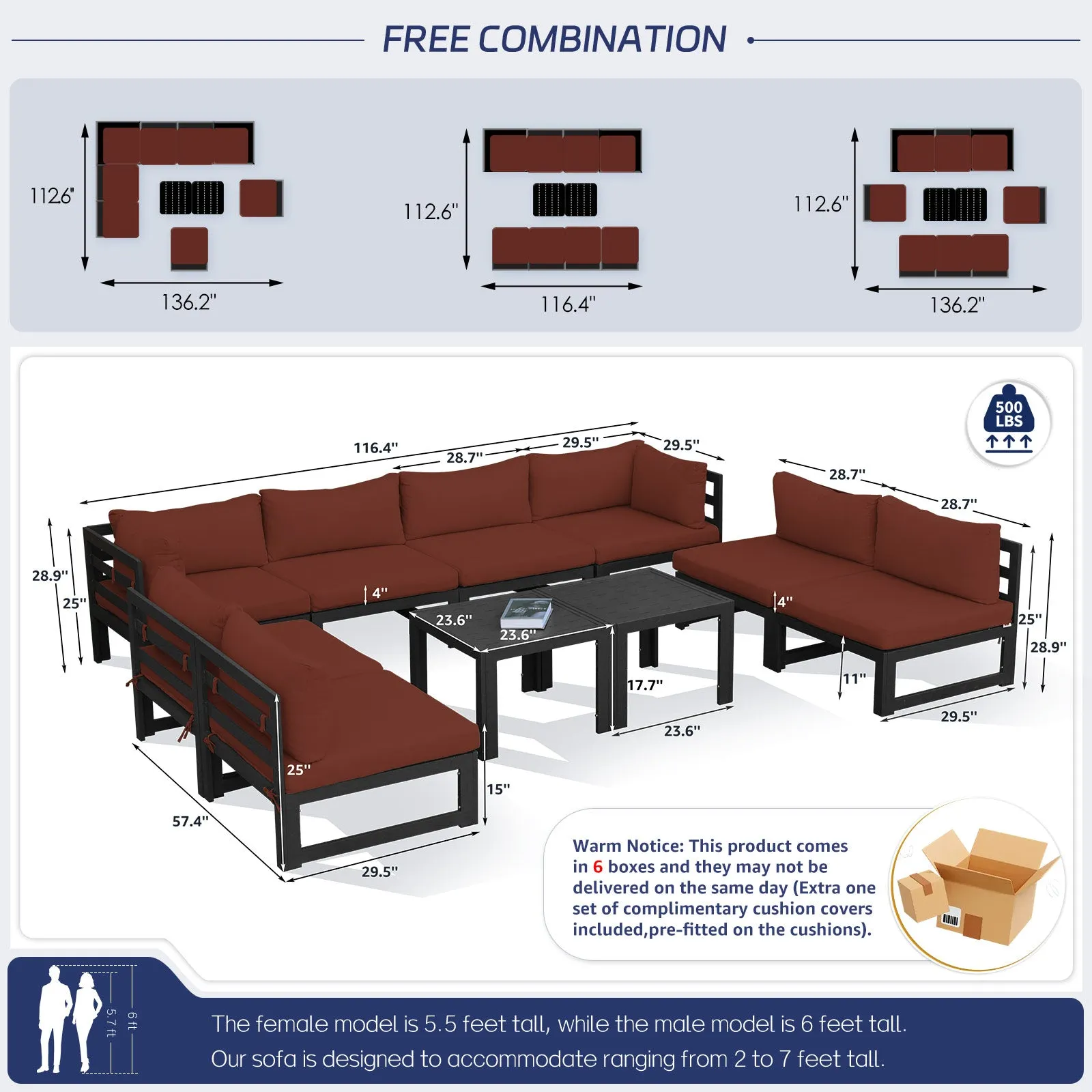 NICESOUL Aluminum Patio Sofa with Table 8 Seater 10-Piece