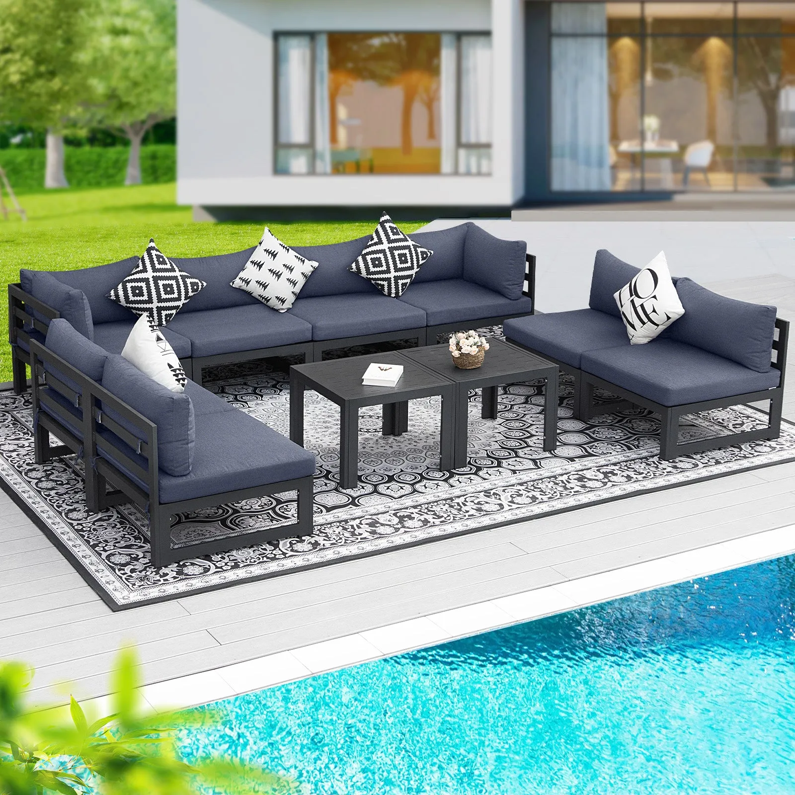 NICESOUL Aluminum Patio Sofa with Table 8 Seater 10-Piece