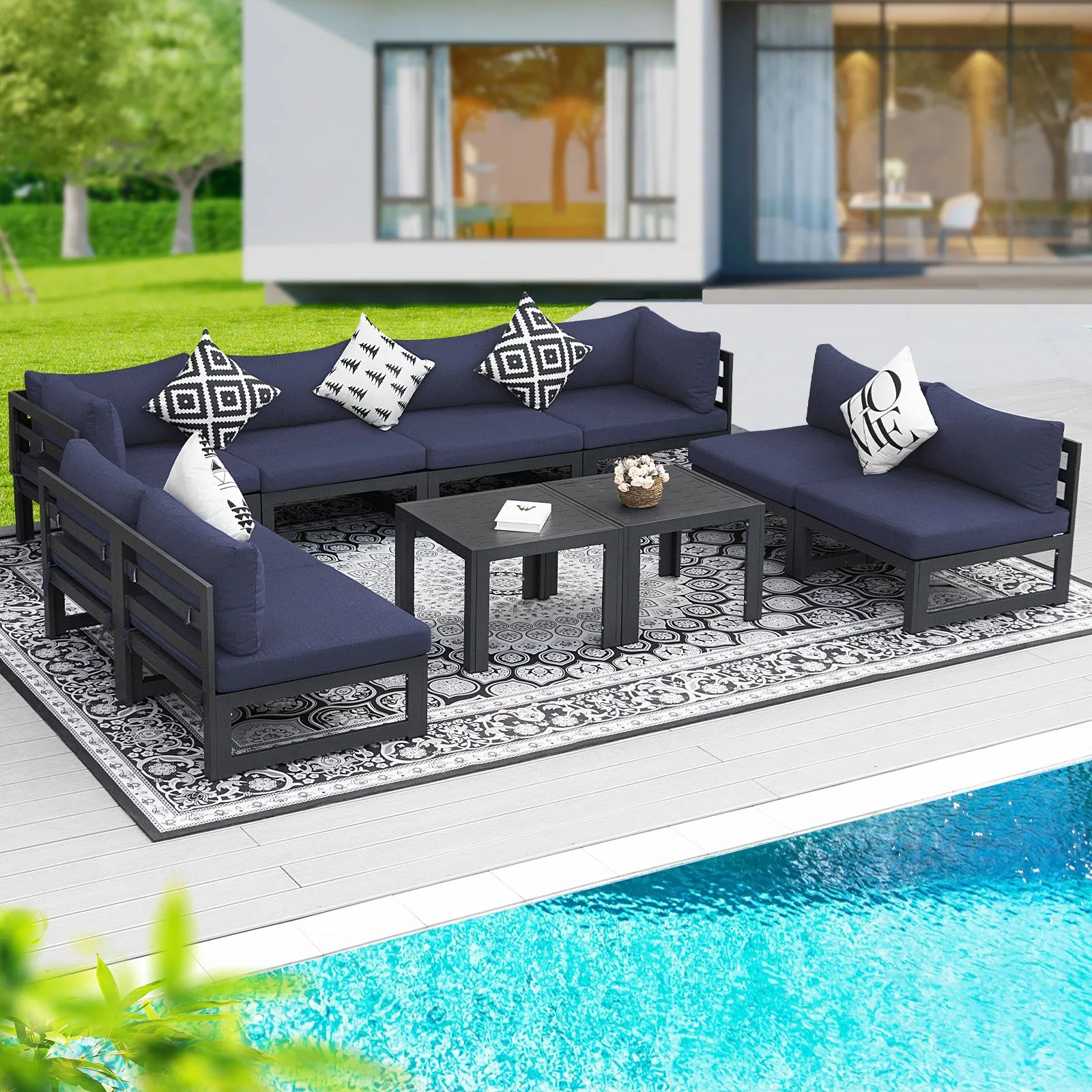 NICESOUL Aluminum Patio Sofa with Table 8 Seater 10-Piece