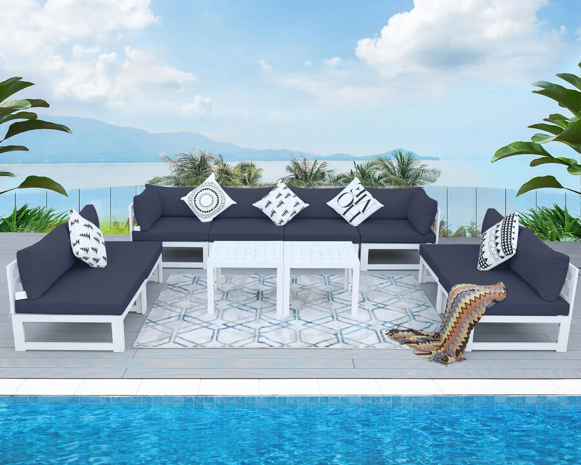 NICESOUL Aluminum Patio Sofa with Table 8 Seater 10-Piece