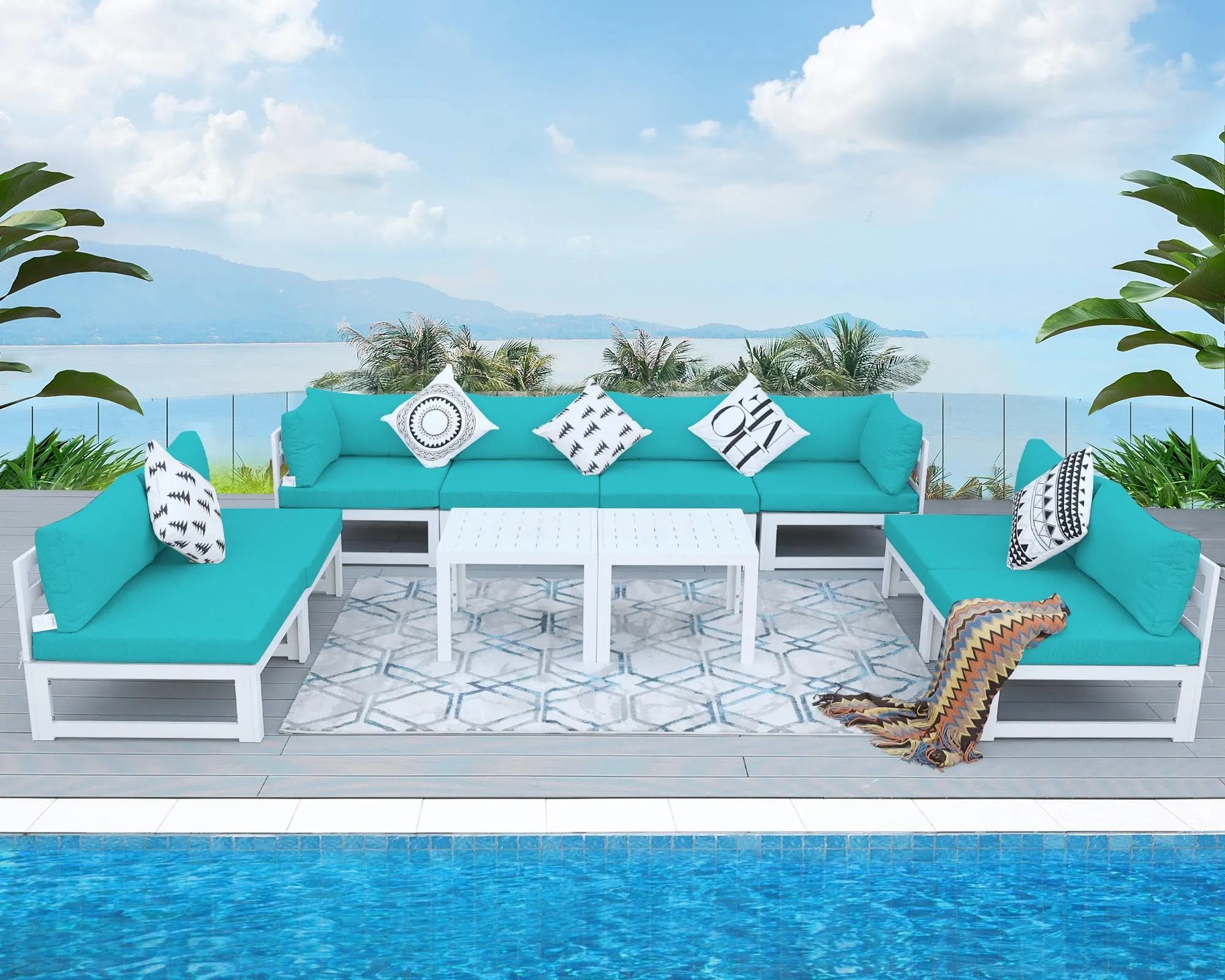 NICESOUL Aluminum Patio Sofa with Table 8 Seater 10-Piece
