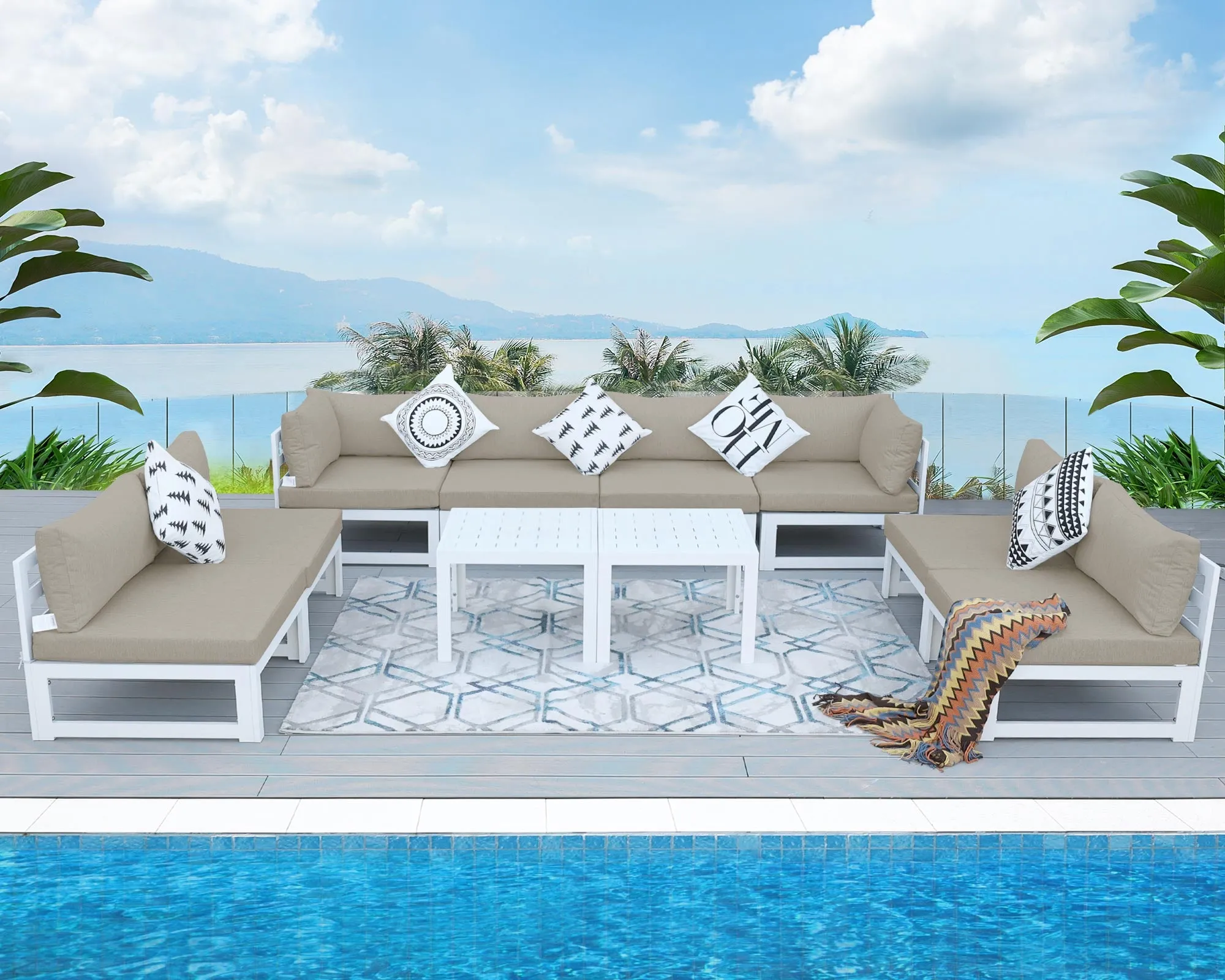 NICESOUL Aluminum Patio Sofa with Table 8 Seater 10-Piece