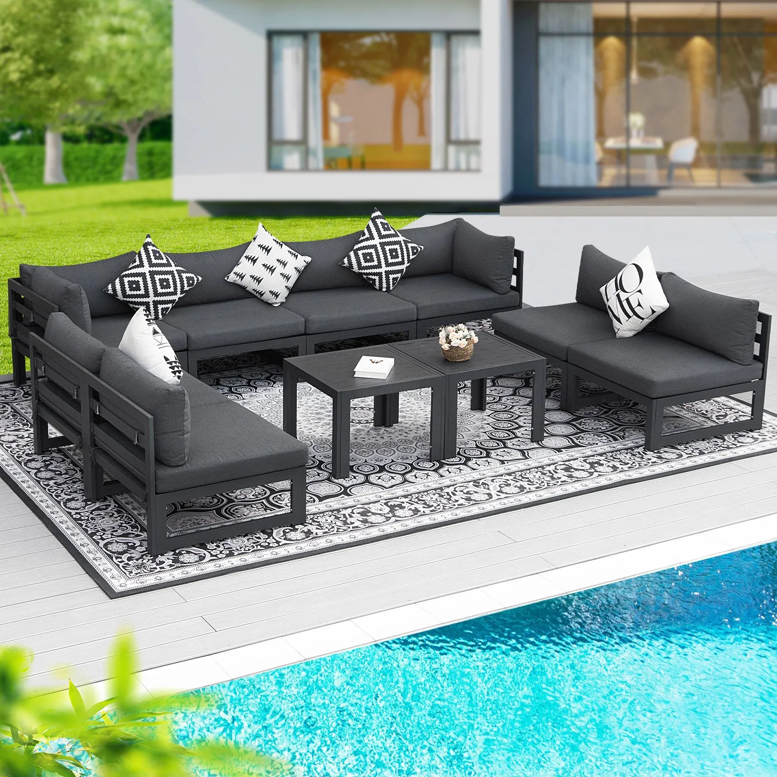 NICESOUL Aluminum Patio Sofa with Table 8 Seater 10-Piece
