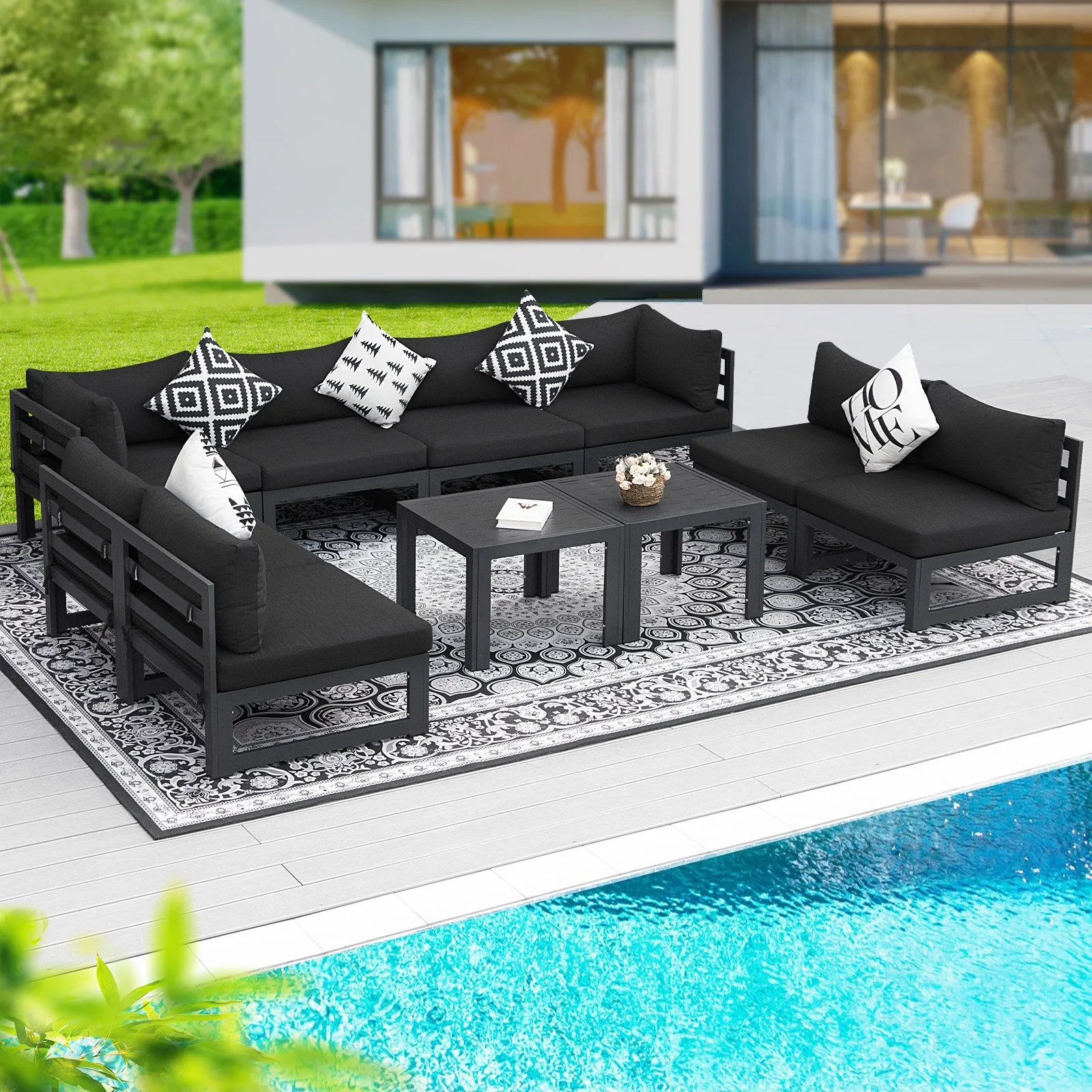 NICESOUL Aluminum Patio Sofa with Table 8 Seater 10-Piece