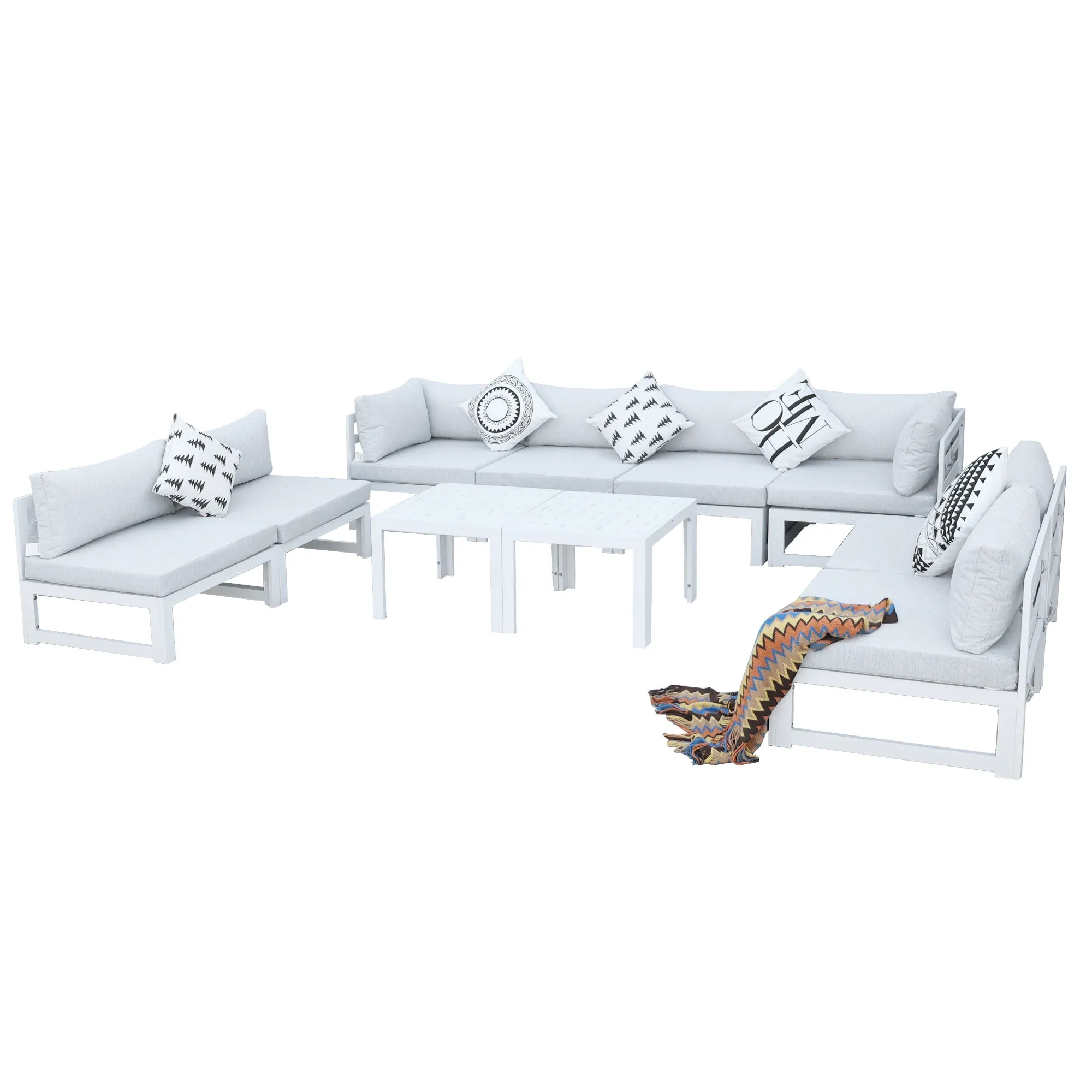 NICESOUL Aluminum Patio Sofa with Table 8 Seater 10-Piece