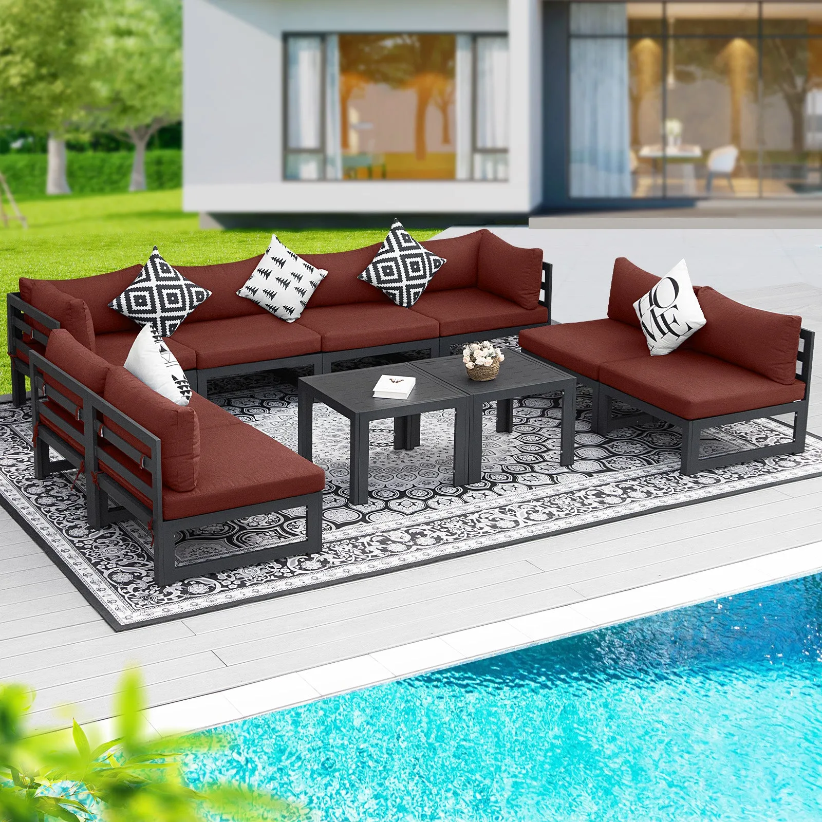 NICESOUL Aluminum Patio Sofa with Table 8 Seater 10-Piece