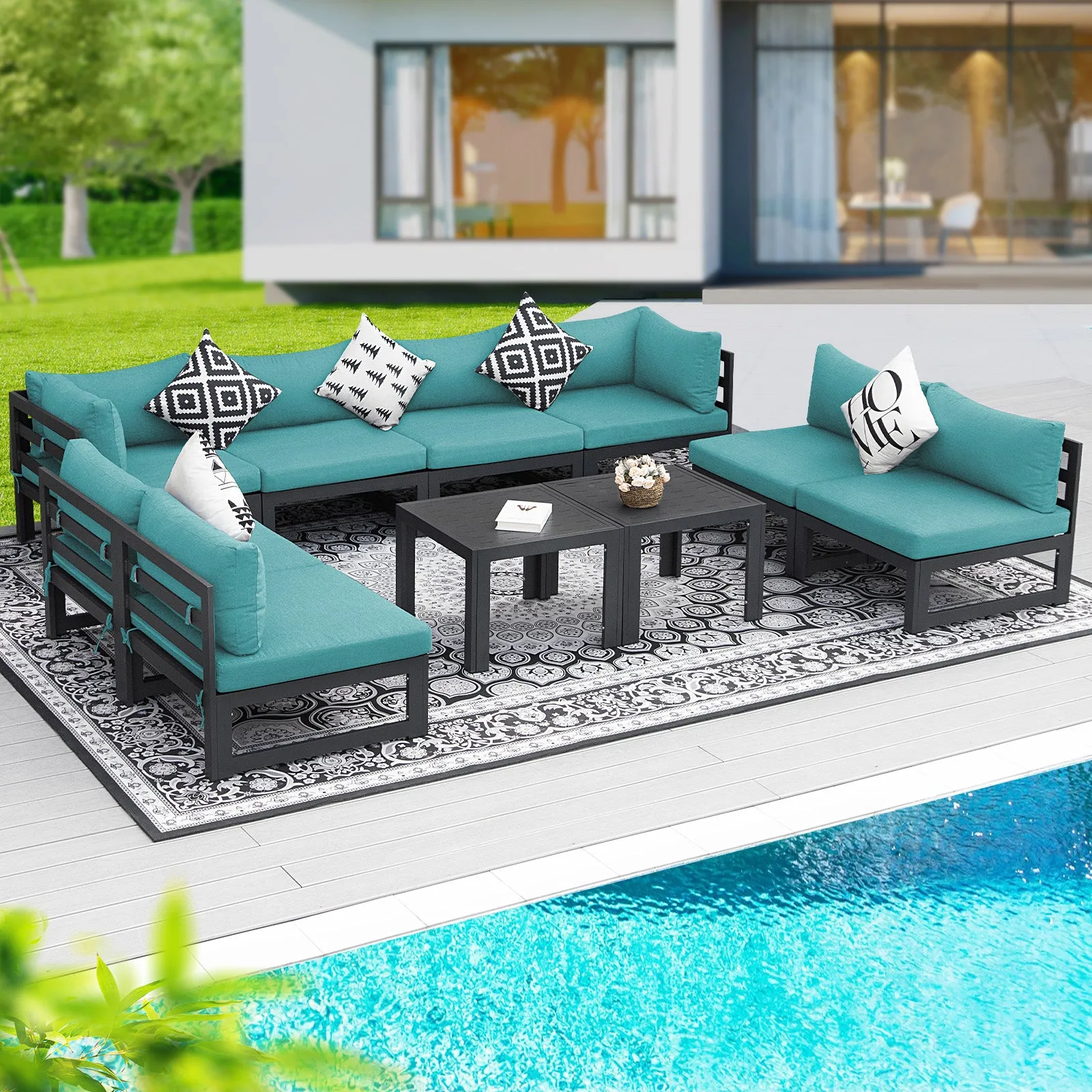 NICESOUL Aluminum Patio Sofa with Table 8 Seater 10-Piece