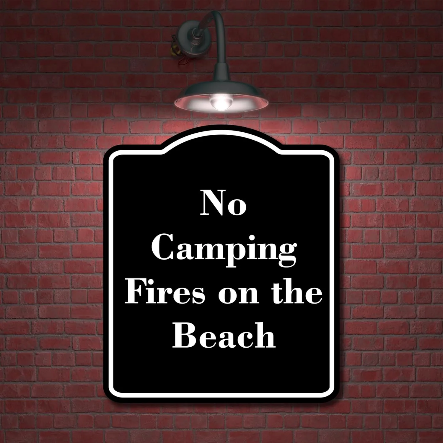 No Camping Fires on the Beach BLACK Aluminum Composite Sign 20''x24''