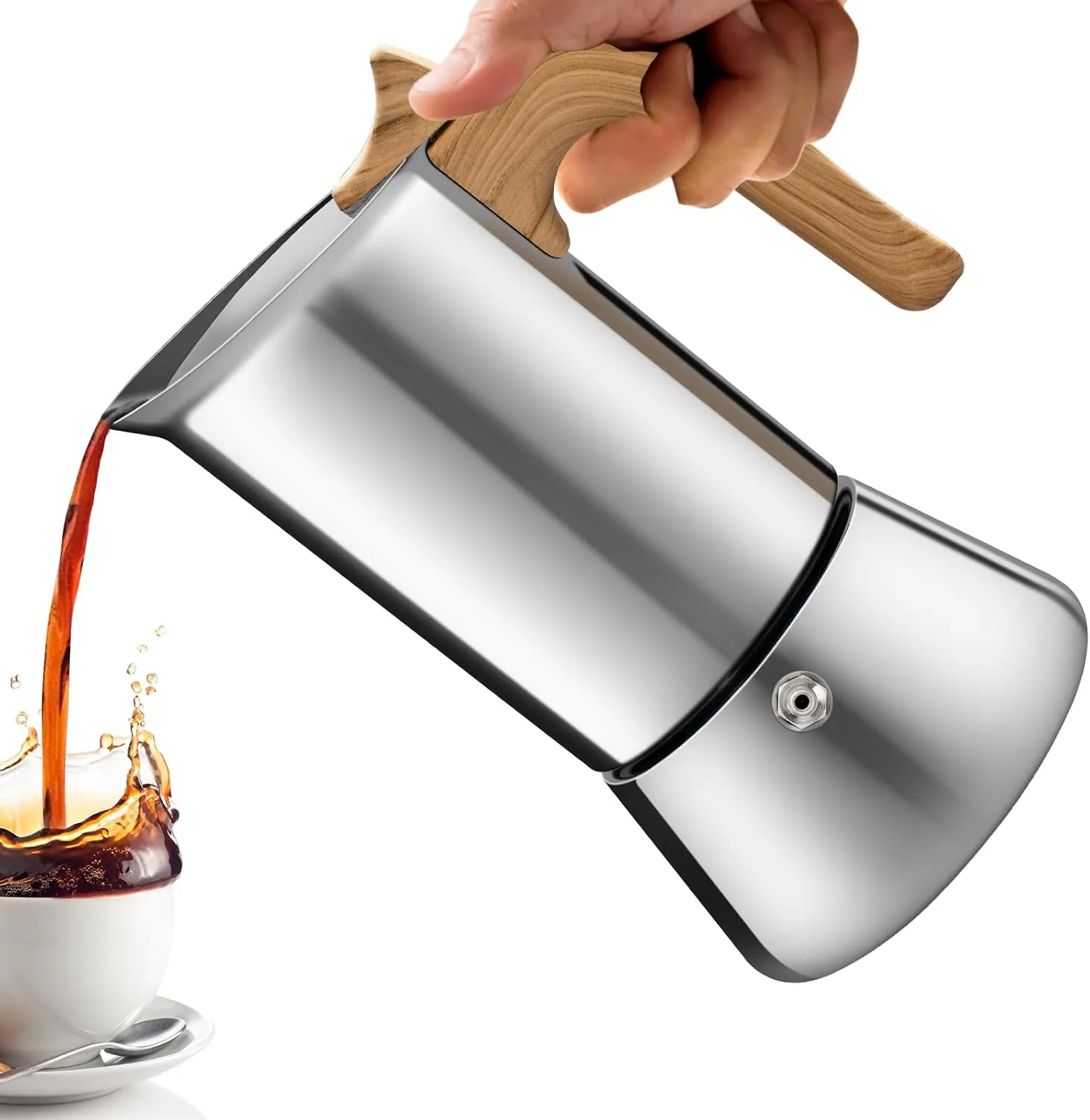 No Coating 4 Cup Moka Pot Thickened 304 Stainless Steel Stovetop Espresso Coffee Maker 200ml 6.8oz Mocha Percolator Greca Cuban Ideal for Making Rich Authentic Italian Café