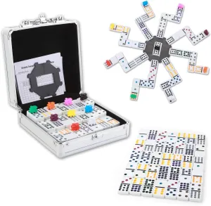 NOLIE Mexican Train Dominoes Game, Double 12 Dominoes Set, Dot Dominoes with Aluminum Case