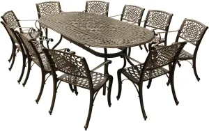 Oakland Living Contemporary Modern and Ornate Mesh Lattice 95 inch Bronze Oval Ten Chairs Outdoor Aluminum Patio Dining Set, Large