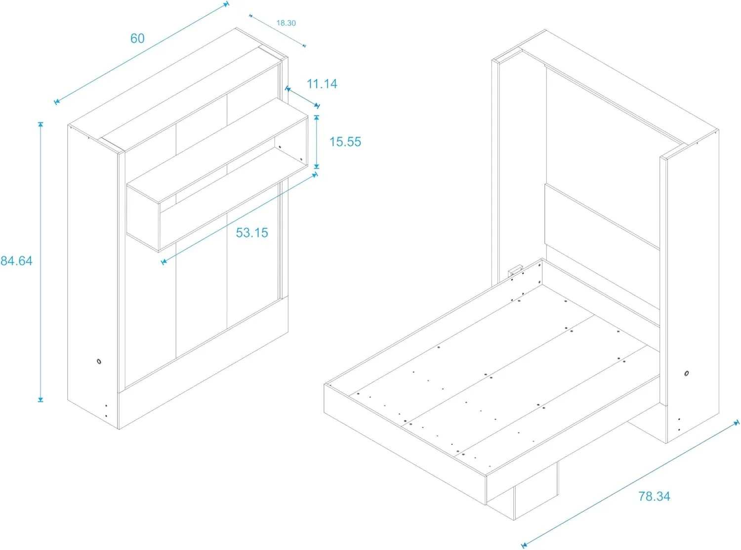 Oakland Living Easy-Lift Full Murphy Wall Bed in Black with Shelf
