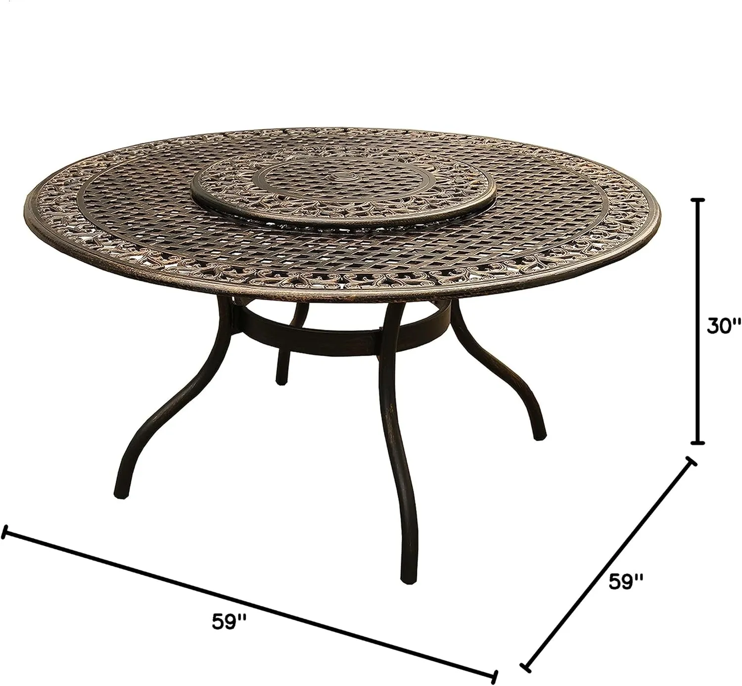 Oakland Living Ornate Traditional Outdoor Mesh Lattice Aluminum 59 inch Bronze Round Dining Table with Lazy Susan