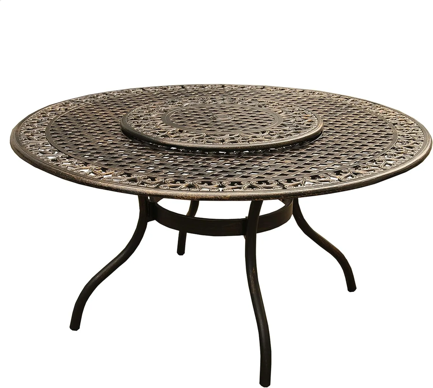 Oakland Living Ornate Traditional Outdoor Mesh Lattice Aluminum 59 inch Bronze Round Dining Table with Lazy Susan