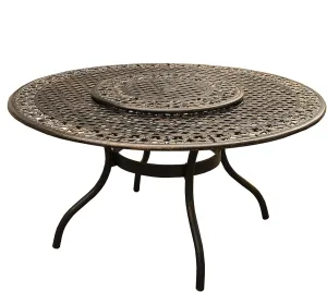 Oakland Living Ornate Traditional Outdoor Mesh Lattice Aluminum 59 inch Bronze Round Dining Table with Lazy Susan